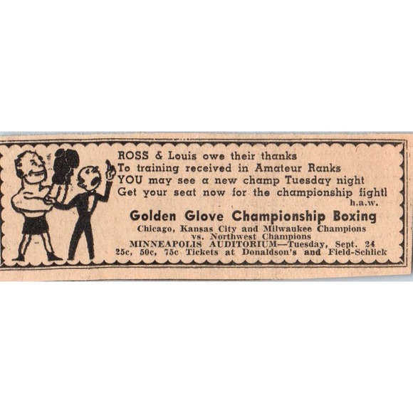 None Other - Golden Glove Boxing Minneapolis Auditorium 1935 Newspaper Ad AE7-H2